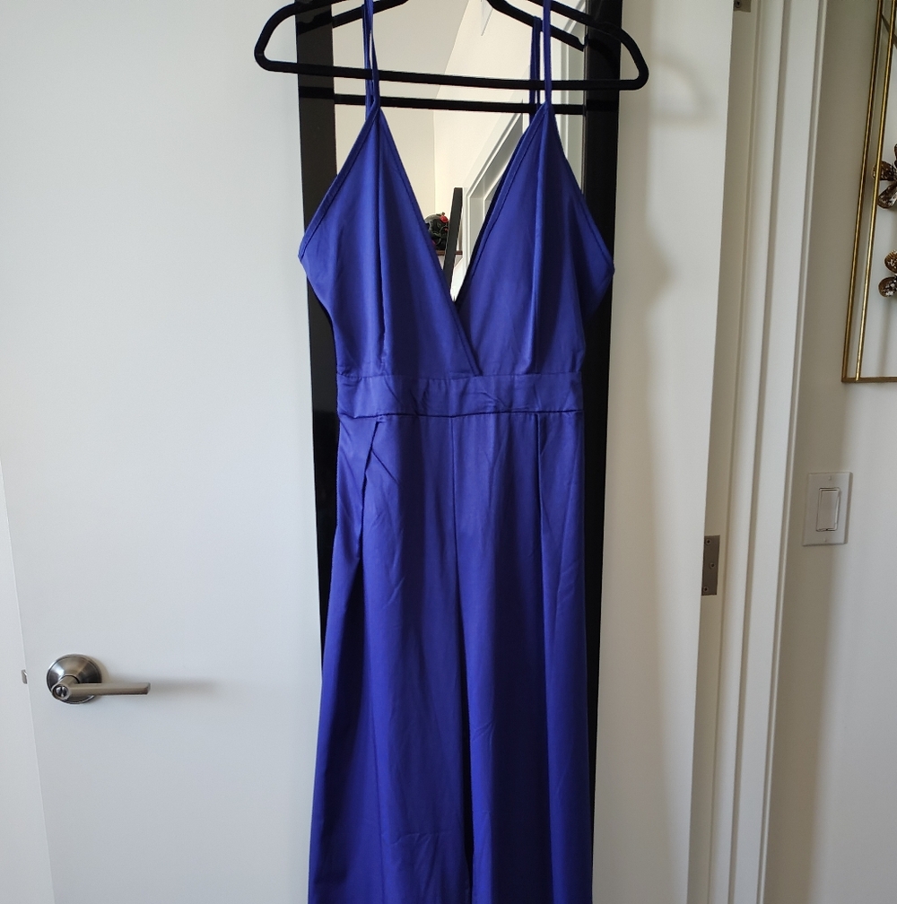 Royal Blue Backless V-Neck Jumpsuit Jumper L NWOT